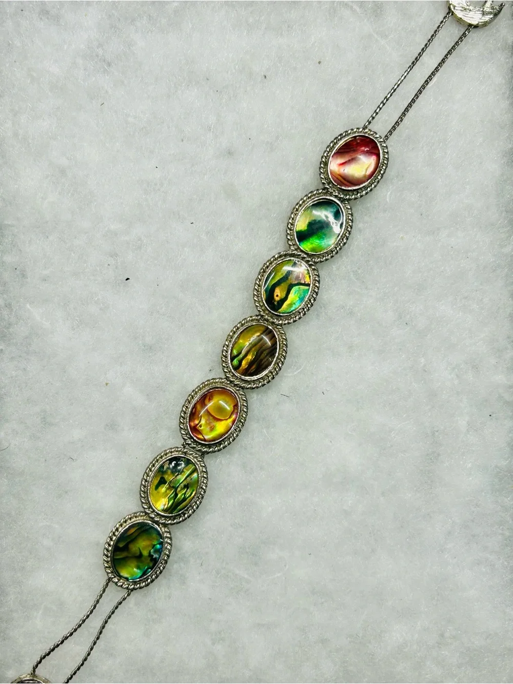Vintage Abalone Shell Silver-Tone Link Bracelet (c. 1980–1985)